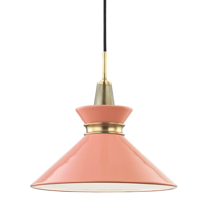 Mitzi Kiki 13 Inch Mini Pendant in Aged Brass and Pink