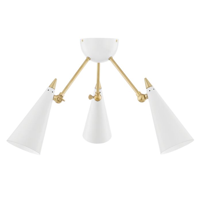 Mitzi Moxie 3 Light Ceiling Light in Aged Brass and White