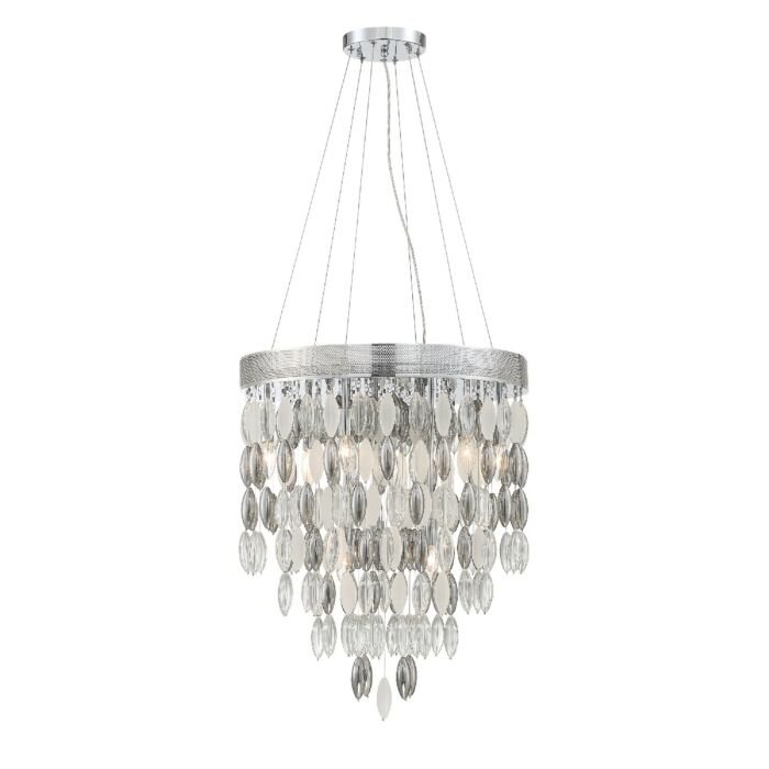 Crystorama Hudson 9 Light 27 Inch Chandelier in Polished Chrome with Frosted, Silver & Clear Glass Beads Crystals