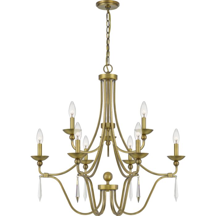 Quoizel Joules 9 Light 31 Inch Traditional Chandelier in Aged Brass