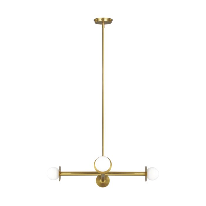 Nodes 4 Light Chandelier in Burnished Brass And Milk Glass by Kelly Wearstler