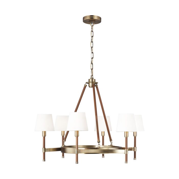 Katie 6 Light Chandelier in Time Worn Brass And Saddle Leather by Ralph Lauren