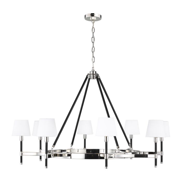 Katie 8 Light Chandelier in Polished Nickel And Black Leather by Ralph Lauren