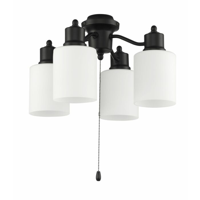 Craftmade 4 Light Universal Energy Star Fan Light Kit in Flat Black w White Glass