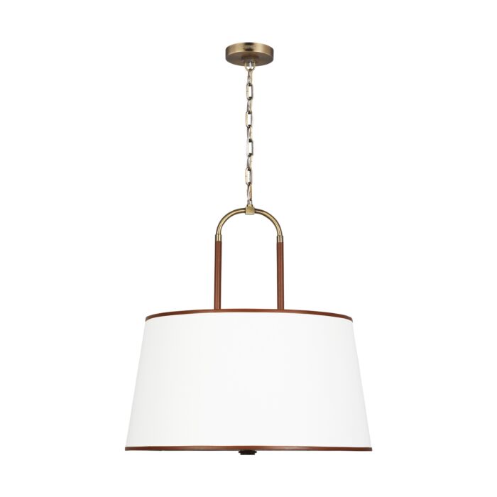 Katie 4 Light Pendant Light in Time Worn Brass And Saddle Leather by Ralph Lauren