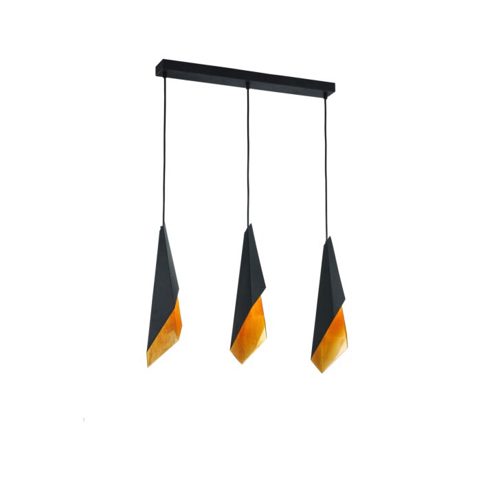 Alora Velo 3 Light Linear Pendant in Matte Black And Gold Foil