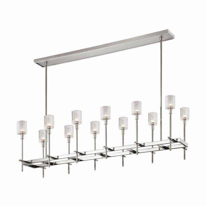 Alora Salita 12 Light Linear Pendant in Polished Nickel And Ribbed Crystal