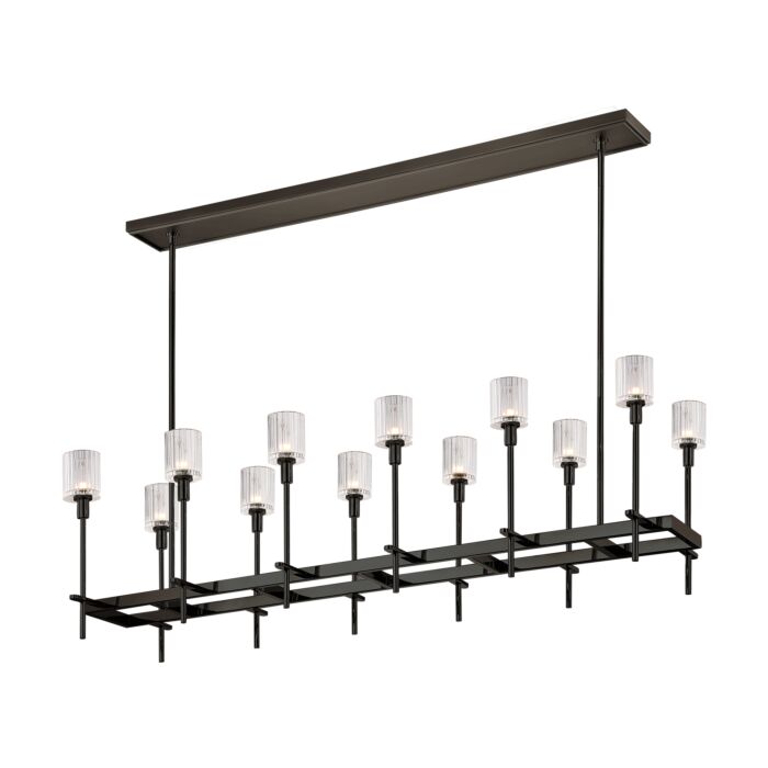 Alora Salita 12 Light Linear Pendant in Urban Bronze And Ribbed Crystal