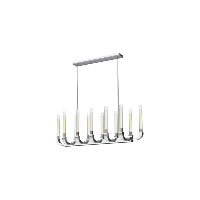 Alora Flute 12 Light Linear Pendant in Polished Nickel And Clear Ribbed Glass