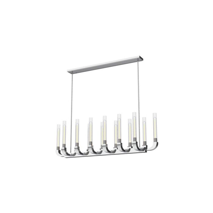 Alora Flute 14 Light Linear Pendant in Polished Nickel And Clear Ribbed Glass