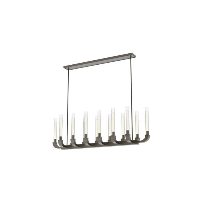 Alora Flute 14 Light Linear Pendant in Urban Bronze And Clear Ribbed Glass