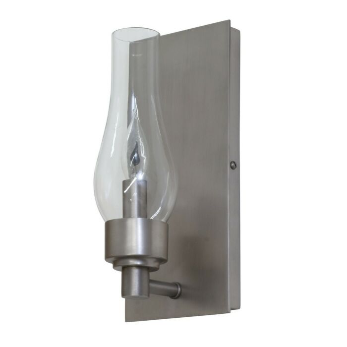 House of Troy Lake Shore 9 Inch Clr Hurricane Glass Wall Lamp in Satin Pewter