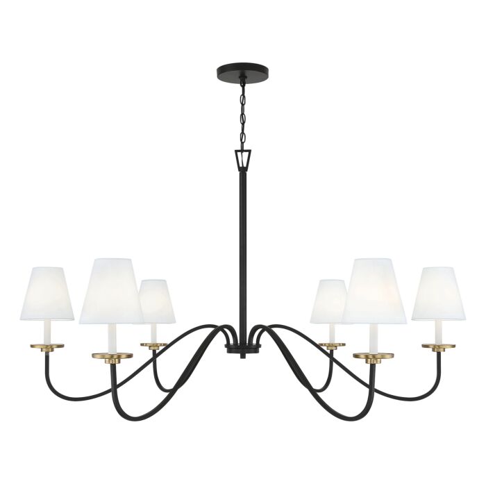 Meridian 6 Light Chandelier in Black with Natural Brass Accents