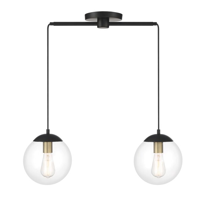 Meridian 2 Light Linear Chandelier in Matte Black with Natural Brass