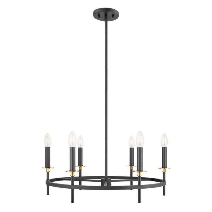  Chandelier in Matte Black and Natural Brass
