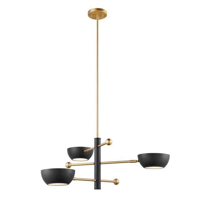  Chandelier in Matte Black and Natural Brass