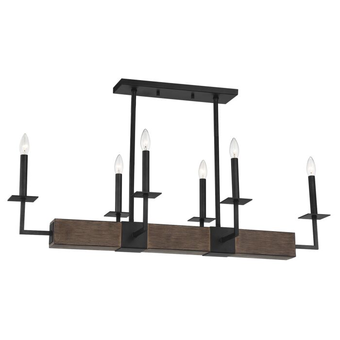 Meridian Weald 6 Light Kitchen Island Light in Bronze + Wood Grain
