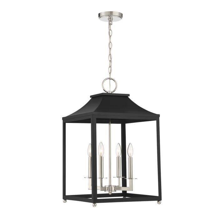 Meridian 4 Light Pendant in Matte Black with Polished Nickel