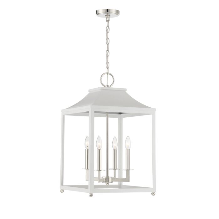 Meridian 4 Light Pendant in White with Polished Nickel