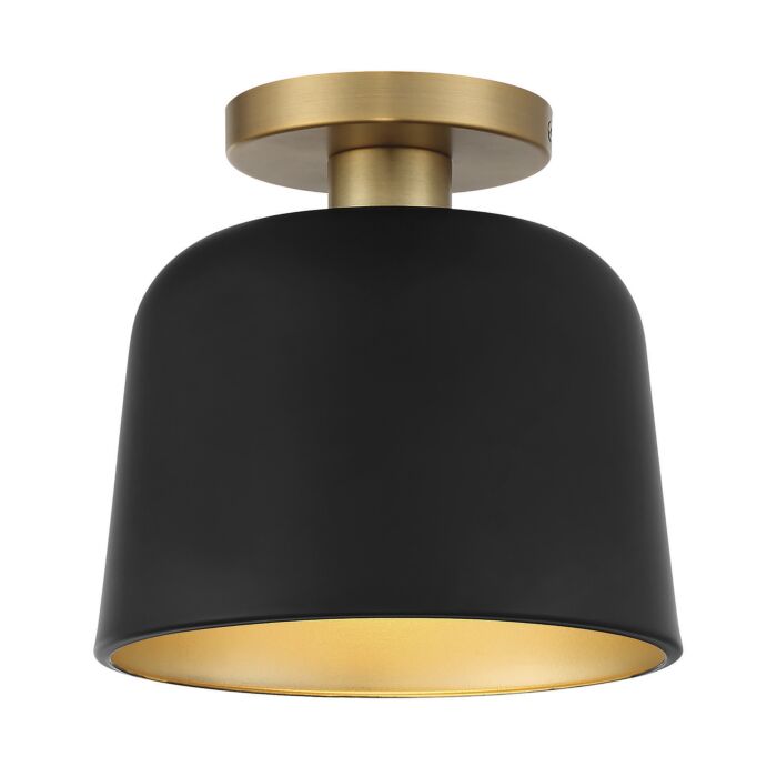 Meridian 1 Light Ceiling Light in Matte Black with Natural Brass