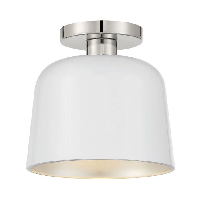 Meridian 1 Light Ceiling Light in White with Polished Nickel