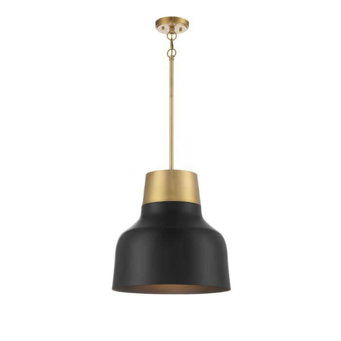 Meridian 1 Light Pendant in Matte Black with Natural Brass