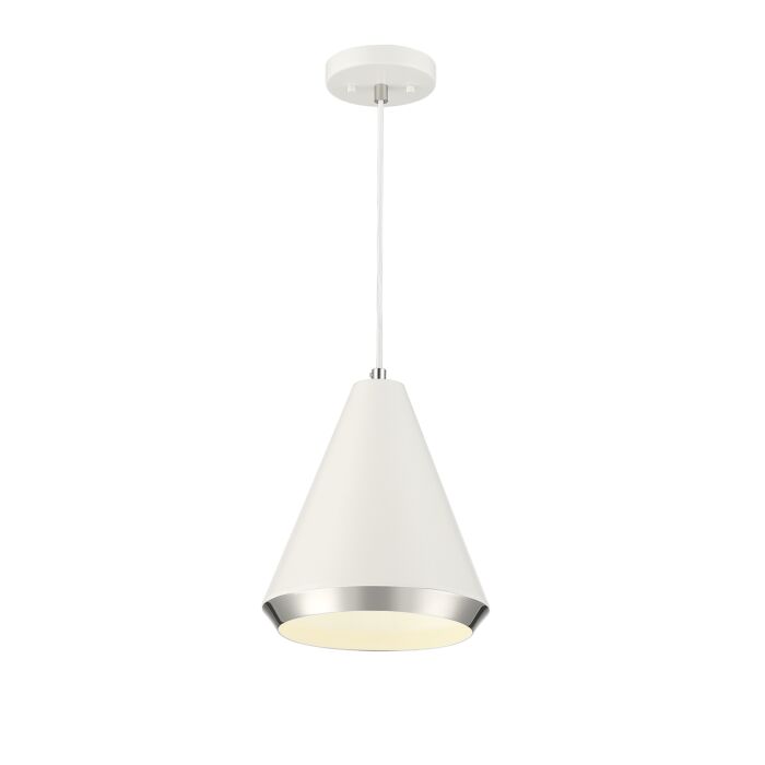 Meridian 1 Light Pendant in White with Polished Nickel