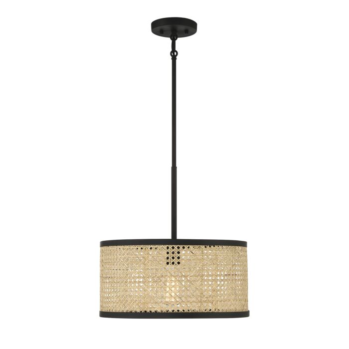 Meridian 1 Light Pendant in Natural Cane with Matte Black