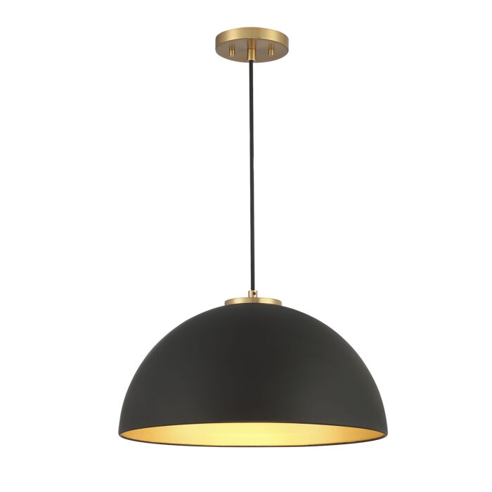 Meridian 1 Light Pendant in Matte Black with Natural Brass