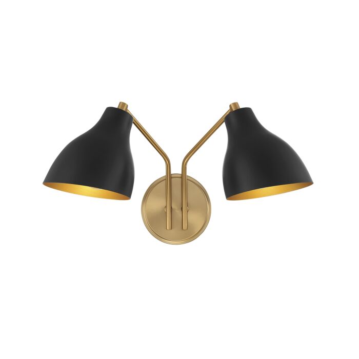 Meridian 2 Light Wall Sconce in Matte Black with Natural Brass