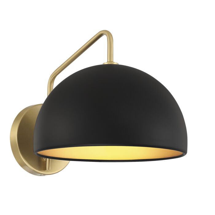 Meridian 1 Light Wall Sconce in Matte Black with Natural Brass