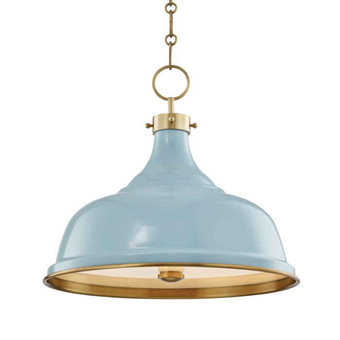Hudson Valley Painted No.1 by Mark D. Sikes 18 Inch Pendant in Aged Brass and Blue Bird