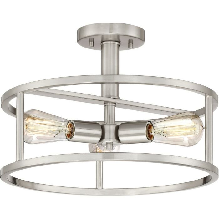Quoizel New Harbor 15 Inch 3 Light Semi Flush Mount in Brushed Nickel