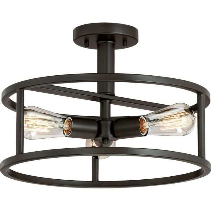 Quoizel New Harbor 15 Inch 3 Light Semi Flush Ceiling Light in Western Bronze