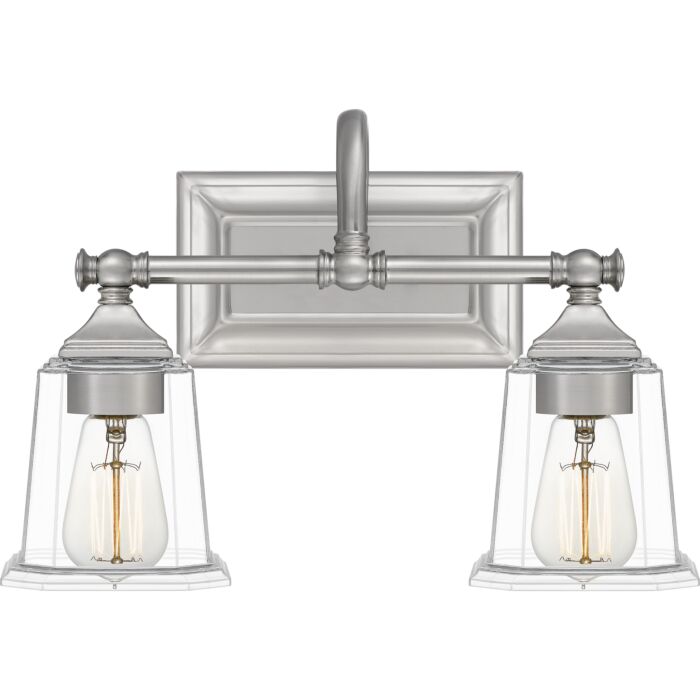 Quoizel Nicholas 2 Light Bathroom Vanity Light in Brushed Nickel