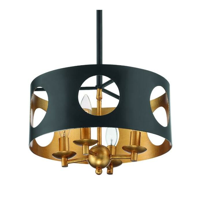 Crystorama Odelle 4 Light 14 Inch Ceiling Light in Matte Black And Antique Gold