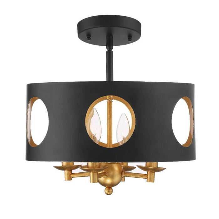 Crystorama Odelle 4 Light 14 Inch Ceiling Light in Matte Black And Antique Gold