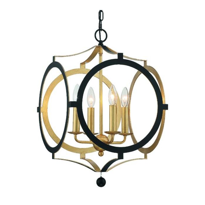 Crystorama Odelle 4 Light 22 Inch Transitional Chandelier in Matte Black And Antique Gold
