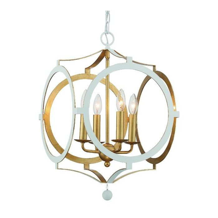 Crystorama Odelle 4 Light 22 Inch Transitional Chandelier in Matte White And Antique Gold