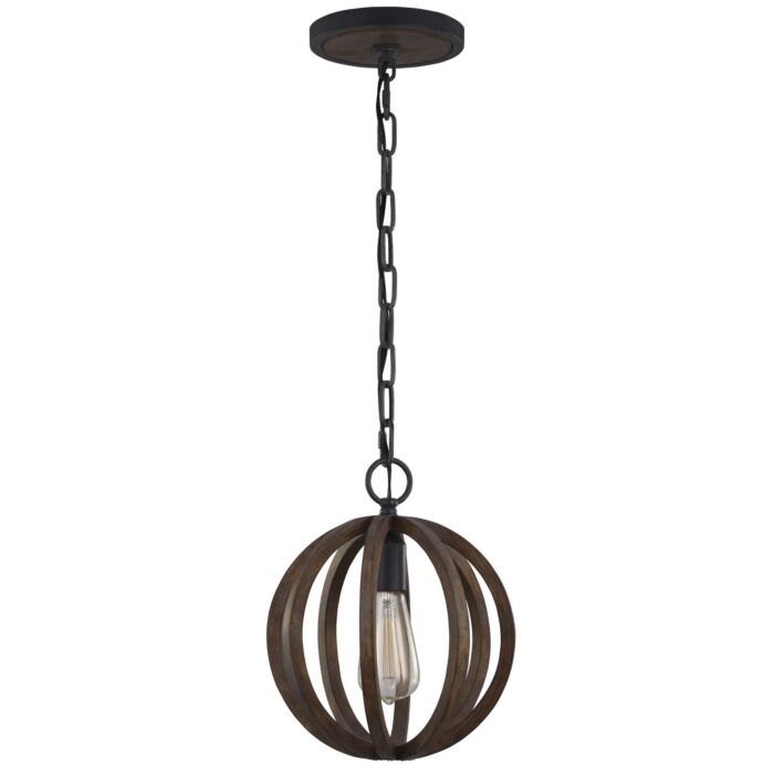 Allier Mini Pendant in Weathered Oak Wood And Antique Forged Iron by Sean Lavin