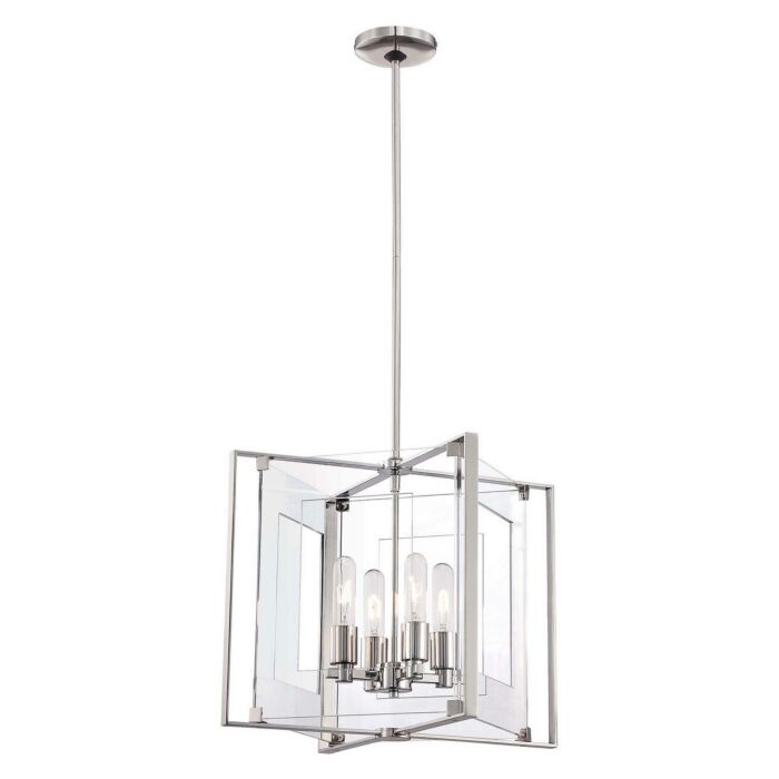 George Kovacs Crystal Clear 4 Light 15 Inch Pendant Light in Polished Nickel