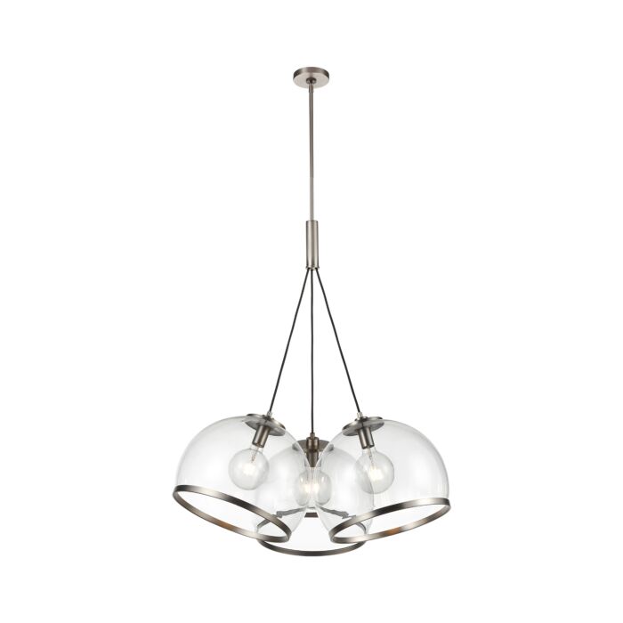 Alora Coast 3 Light Pendant Light in Aged Nickel And Clear Glass