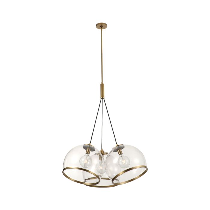 Alora Coast 3 Light Pendant Light in Vintage Brass And Clear Glass