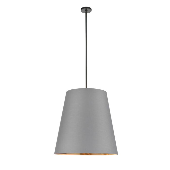Alora Calor 3 Light Pendant Light in Urban Bronze With Gray Linen And Gold Parchment Shade