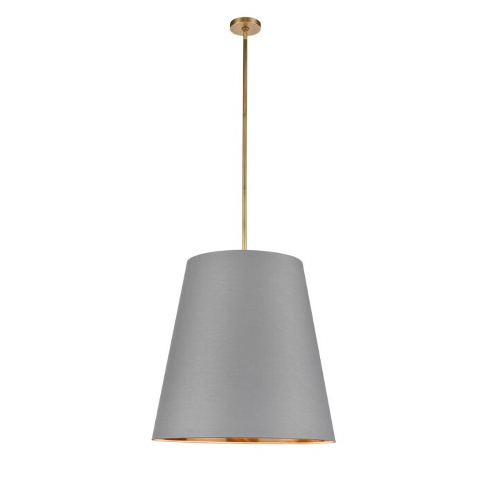 Alora Calor 3 Light Pendant Light in Vintage Brass With Gray Linen And Gold Parchment Shade