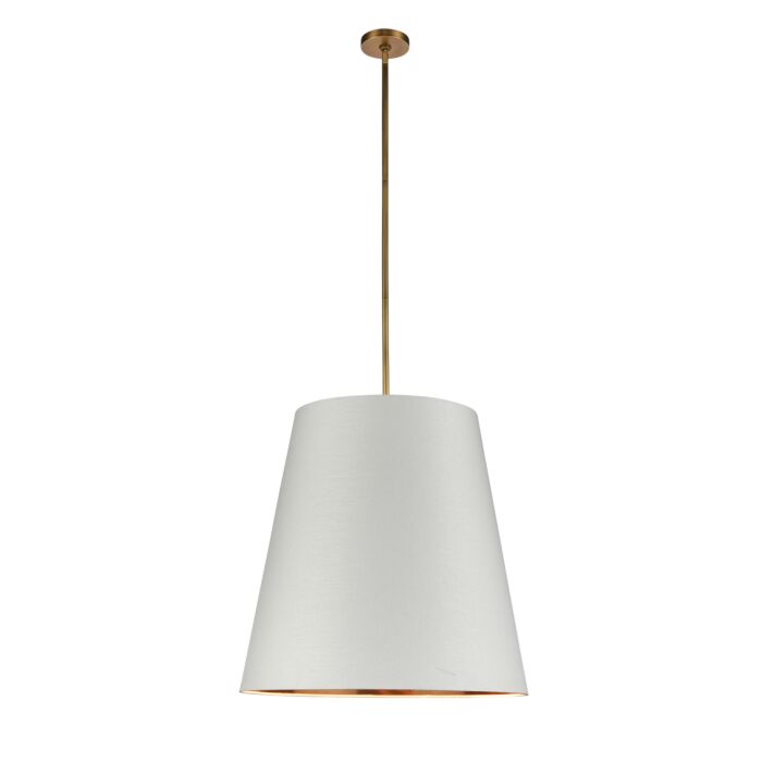 Alora Calor 3 Light Pendant Light in Vintage Brass With White Linen And Gold Parchment Shade
