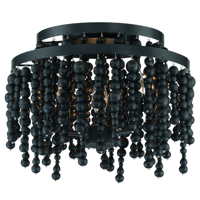 Crystorama Poppy 3 Light Ceiling Light with Black Wood Beads