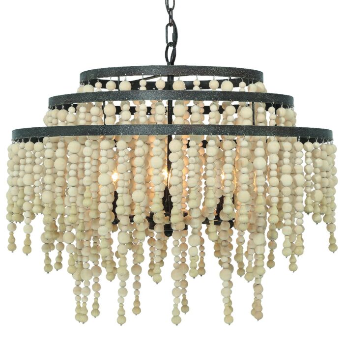 Crystorama Poppy 6 Light Chandelier with Natural Wood Beads Crystals