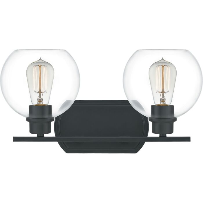 Quoizel Pruitt 2 Light 17 Inch Bathroom Vanity Light in Matte Black