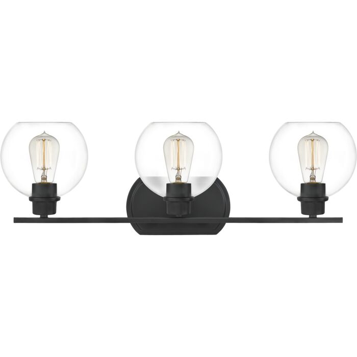Quoizel Pruitt 3 Light 26 Inch Bathroom Vanity Light in Matte Black